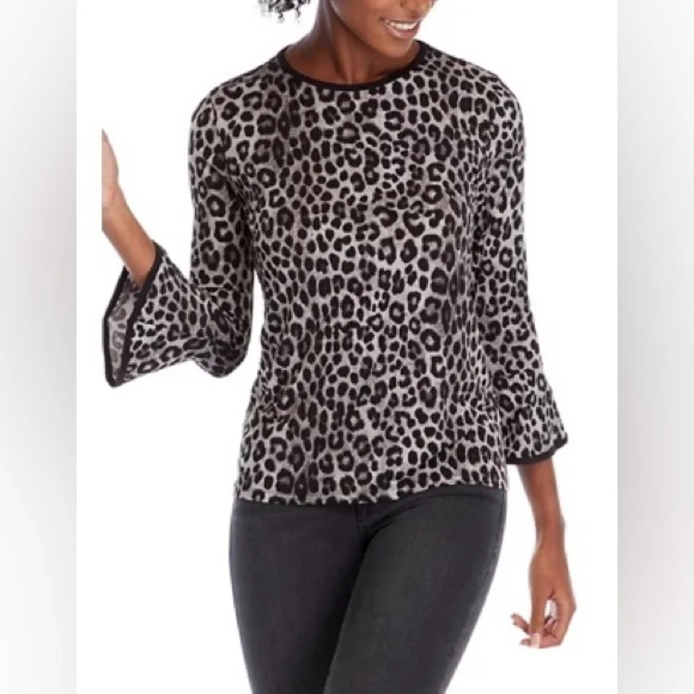 Michael Kors Leopard Print Flare Sleeve Top - Size XL - Picture 1 of 1